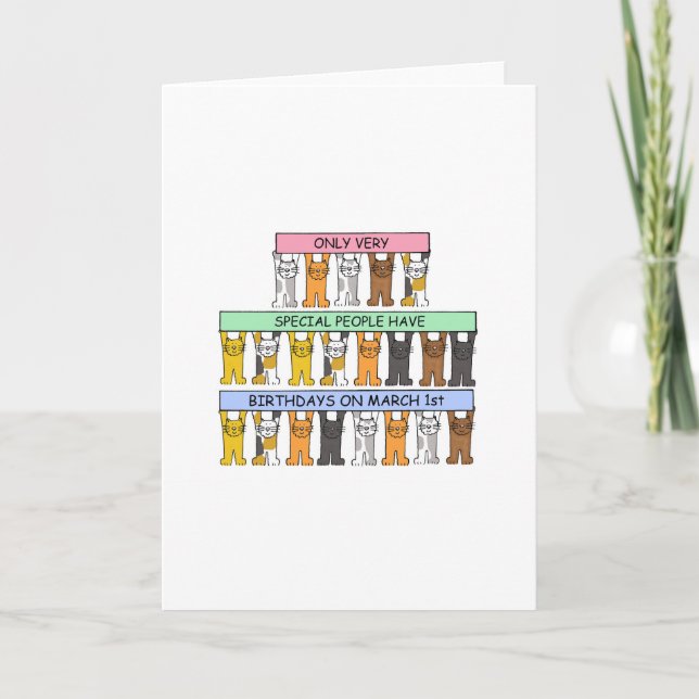 Cartão Primeiro aniversario De Março, Gatos De Cartoon. (Frente)