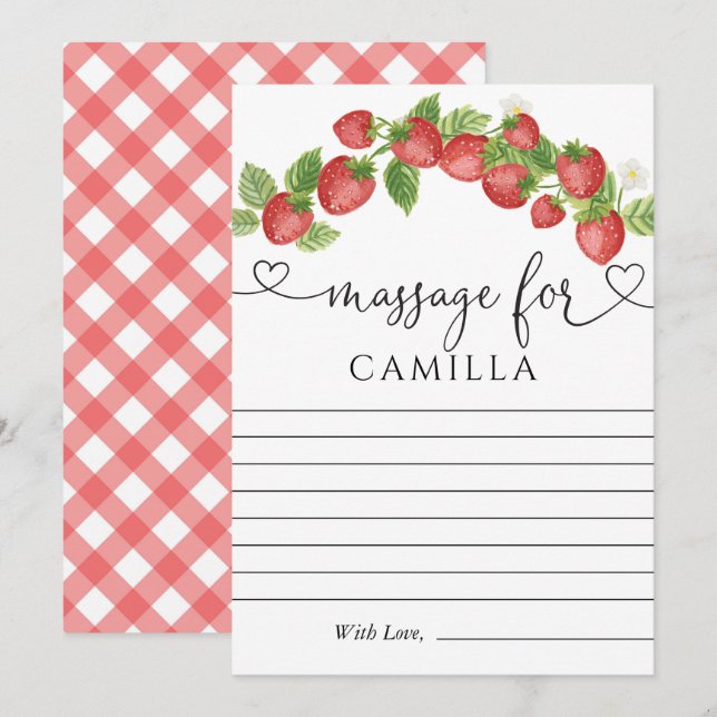 Cartão Primeiro aniversario de Morango Nota da Cápsula (Frente/Verso)