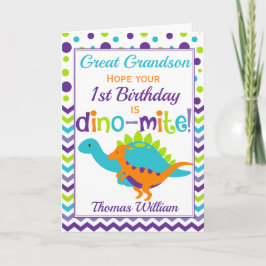Cartão primeiro aniversario do neto Dinossauro Dino-Mite