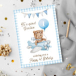 Cartão Primeiro Aniversário do Vovô<br><div class="desc">O Primeiro Cartão de Saudação do Urso de Aniversário do Vovô. Celebre o primeiro aniversário do seu neto com esta adorável cor d'água Teddy Bear. Personalize-o para seu neto ou adicione seu nome para um toque personalizado. Perfeito para as crianças, este cartão cômico traz desejos alegres e um senso de...</div>