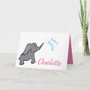 Cartão primeiro aniversario elefante-rosa