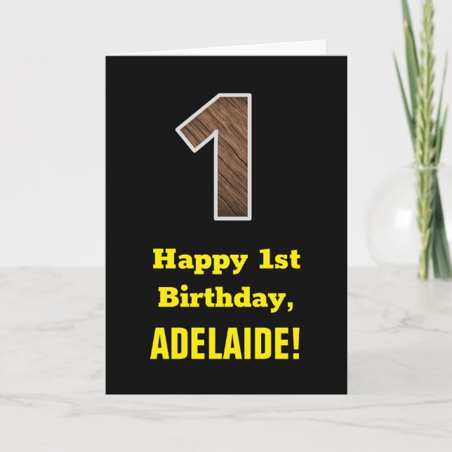 Cartão primeiro aniversario: Nome, Padrão de Cinza de Mad (Frente)