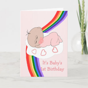 Cartão Primeiro aniversario Rainbow da Baby Girl