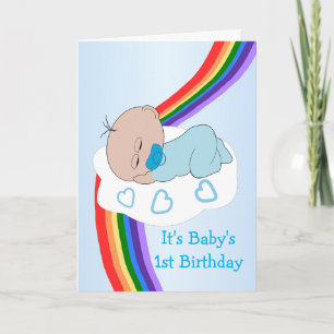 Cartão Primeiro aniversario Rainbow do Baby Boy