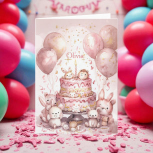 Cartão primeiro aniversario Rosa Animais Cachorros Nome R