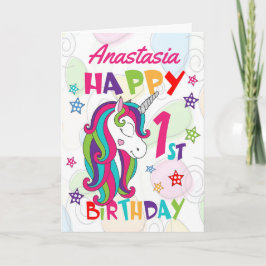 Cartão Primeiro aniversario Unicorn Personalizado
