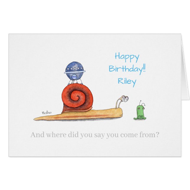 Cartão Primeiro Contato de Aliens e Caracóis. (Frente horizontal)