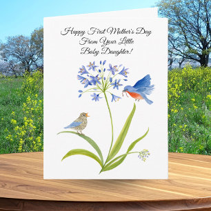 Cartão Primeiro Dia das Mães Beija-flor Azul do Bebê Filh
