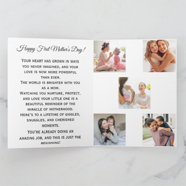 Cartão Primeiro Dia das Mães Colagem de Fotos Palavras Do (Interior)