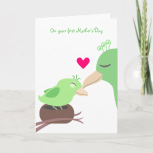Cartão Primeiro Dia de as mães - Aves Verdes