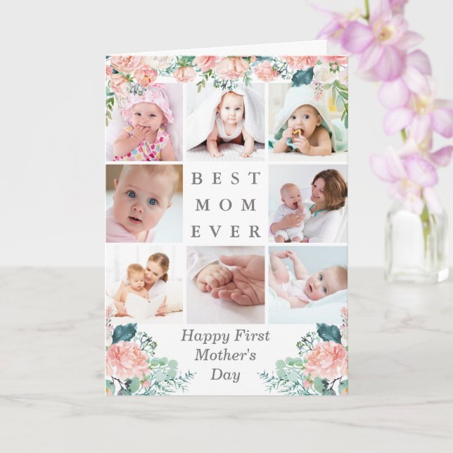 Cartão Primeiro Dia de as mães MELHOR MOM NUNCA 9 Fotos F (Orquídea)