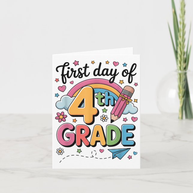 Cartão Primeiro Dia do 4º Ano de Volta à Professora (Frente)