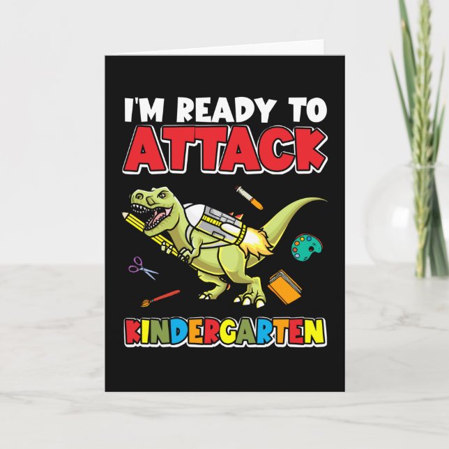 Cartão Primeiro Dia do Jardim de Infância Dinossauro (Frente)