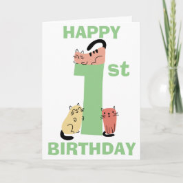 Cartão Primeiro Doodle de Aniversário Gatos Mensagem Pers