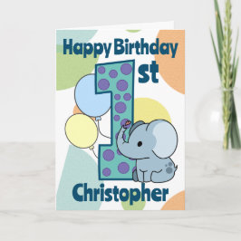 Cartão Primeiro Elefante Personalizado de 1º Aniversário