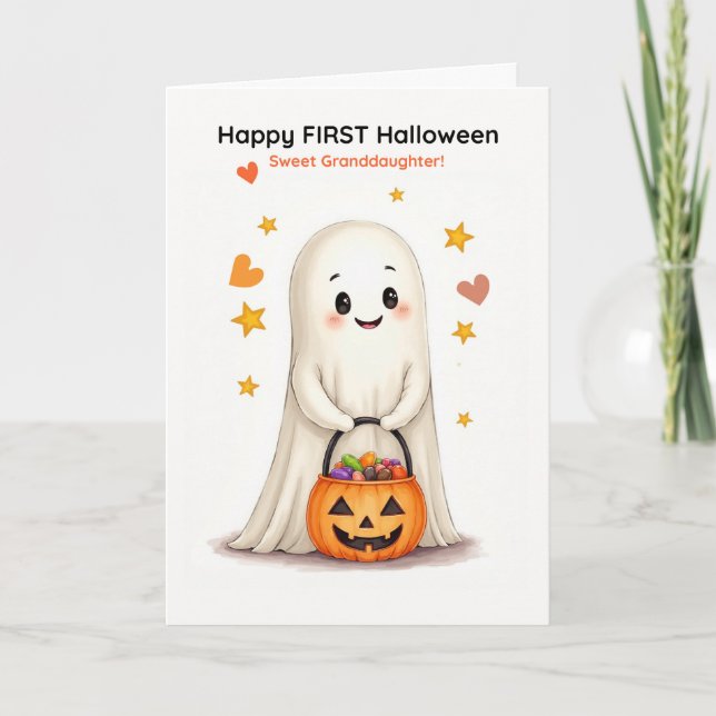 Cartão Primeiro Halloween da Netinha Fantasma Tímida Fofa (Frente)