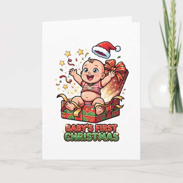 Cartão Primeiro Natal do Bebê Presente de Bebê Fofo  (Frente)