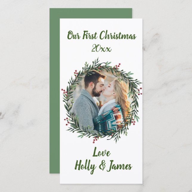 Cartão Primeiro Natal, Foto do Casal, Nomes (Frente/Verso)