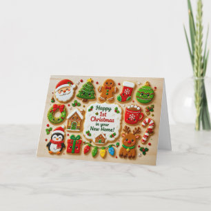 Cartão Primeiro ou 1º Natal em Nova Casa Festa Adorável