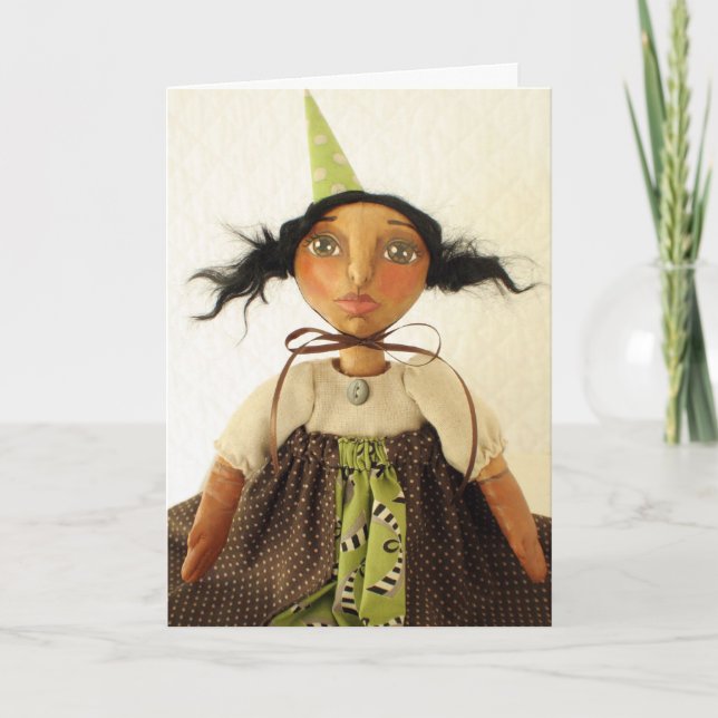 Cartão Primitive Art Doll Party Girl Birthday Card (Frente)