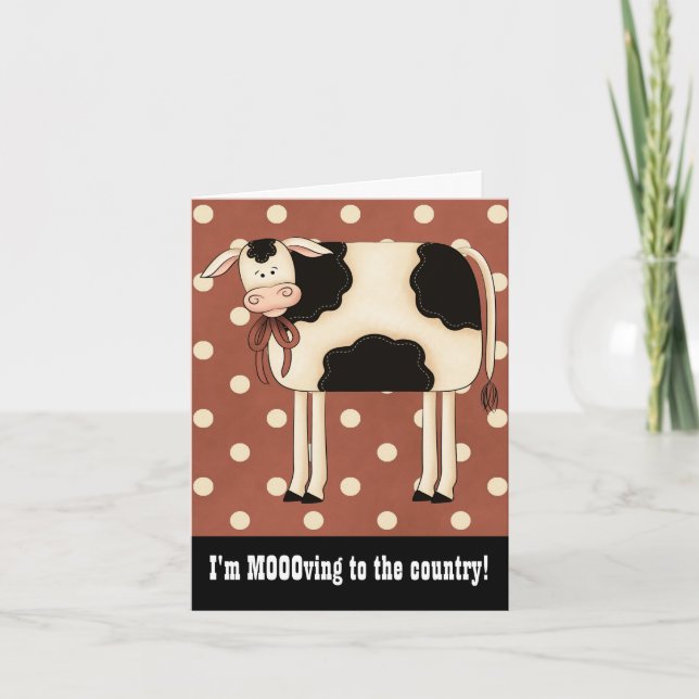 Cartão Primitive Country Cow Single Lady Moving Notice (Frente)