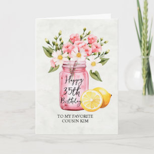 Cartão Primo 35º Aniversário Saudação Floral Jar Rosa