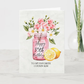 Cartão Primo 35º Aniversário Saudação Floral Jar Rosa