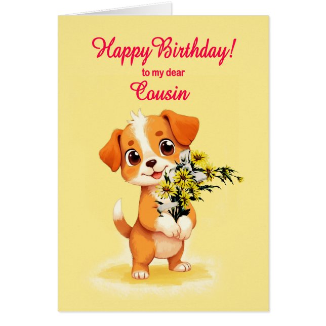 Cartão Primo Birthday Puppy e Flores (Frente)