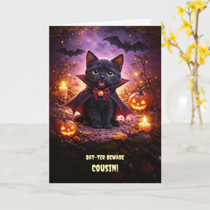 Cartão Primo Halloween Gatinho Preto Fofo Vampiro