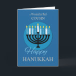 Cartão Primo Relacional Personalizado Chanucá Menorah Azu<br><div class="desc">Este cartão com uma frente personalizável seria perfeito para qualquer pessoa com quem você esteja relacionado. Este não é apenas para o seu primo,  mas vai trabalhar até para um amigo ou para um irmão mais velho. Então,  o que você está esperando,  comece a personalizar este agora!</div>
