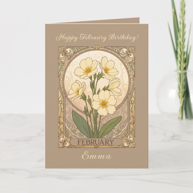 Cartão Primrose Birthday Flowers February Art Nouveau Sty (Frente)