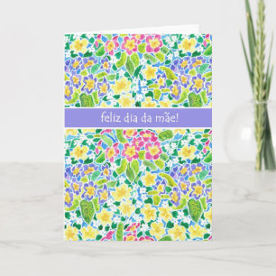 Cartão Primroses Mother's Day Card, Portuguese Greeting