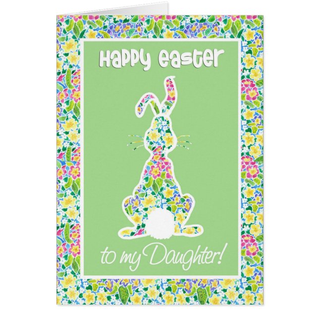Cartão Primroses Páscoa de coelho bonito para a filha (Frente)