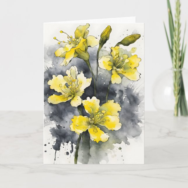 Cartão Prímula - Flores de aquarela (Frente)