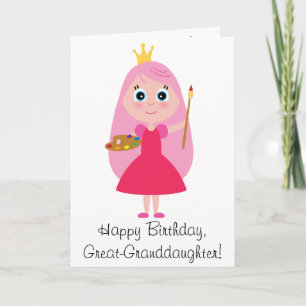 Cartão Princesa Artista Excelente do aniversário - neta