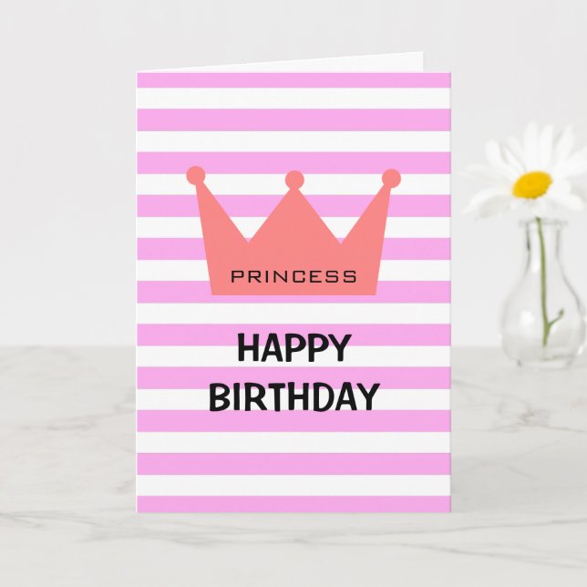 Cartão Princesa Chic Feminina Feliz Aniversário Coroa Ver (Planta pequena)