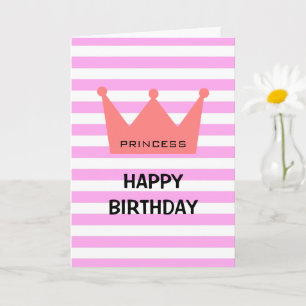 Cartão Princesa Chic Feminina Feliz Aniversário Coroa Ver