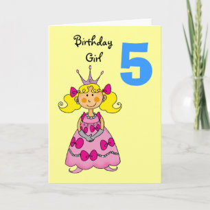 Cartão Princesa de 5 anos (cabelo louro)