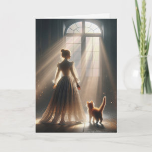 Cartão Princesa de aniversário com um gatinho