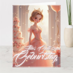Cartão Princesa de aniversário em vestido rosa dos sonhos