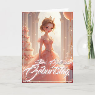 Cartão Princesa de aniversário em vestido rosa dos sonhos