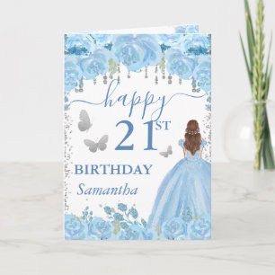 Cartão Princesa de Cabelos Vermelhos Vestido Azul Anivers