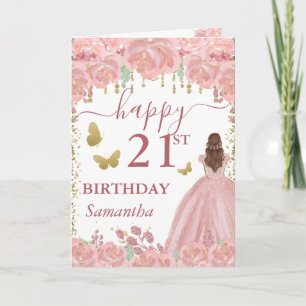 Cartão Princesa de Cabelos Vermelhos Vestido Dourado Rosa