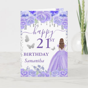 Cartão Princesa de Cabelos Vermelhos Vestido Roxo Anivers