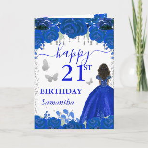 Cartão Princesa de Pele Morena Vestido Azul Real Aniversá