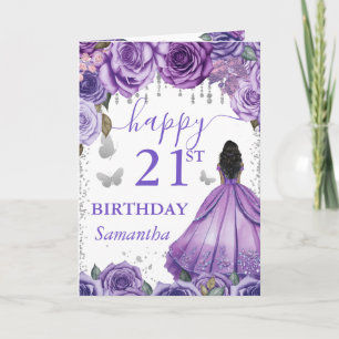Cartão Princesa de Pele Morena Vestido Roxo Aniversário
