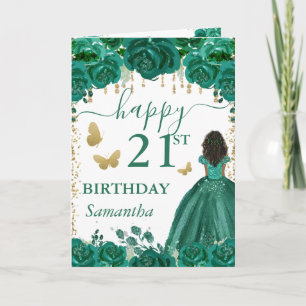 Cartão Princesa de Pele Morena Vestido Verde Aniversário