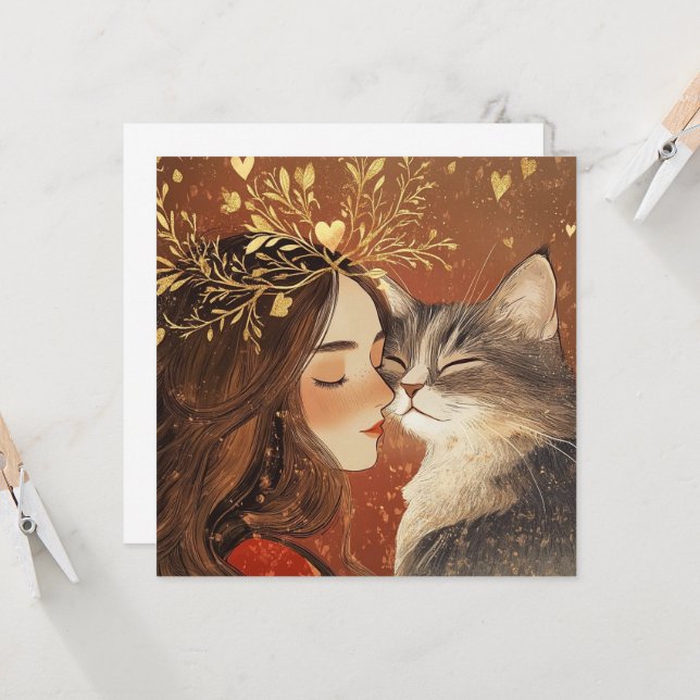 Cartão Princesa do dia dos namorados & seu gatinho (Frente/Verso In Situ)