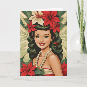 Cartão Princesa do Natal Tropical Retro dos Anos 50