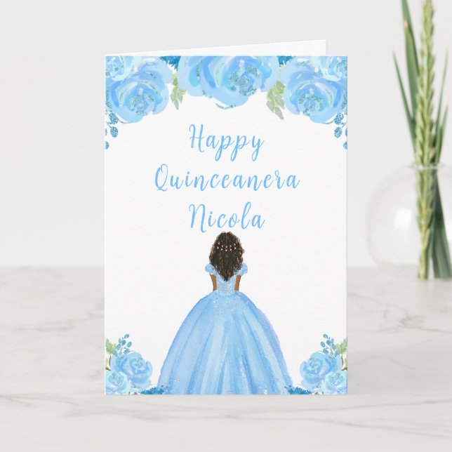 Cartão Princesa Escura Princesa Azul Quinceanera (Frente)